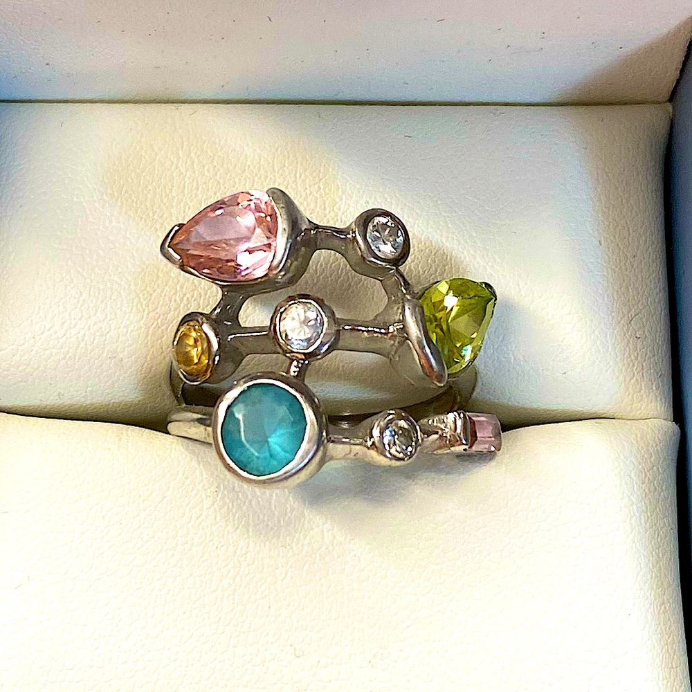 Vintage Multiple Gem Stone Ring 925 Sterling